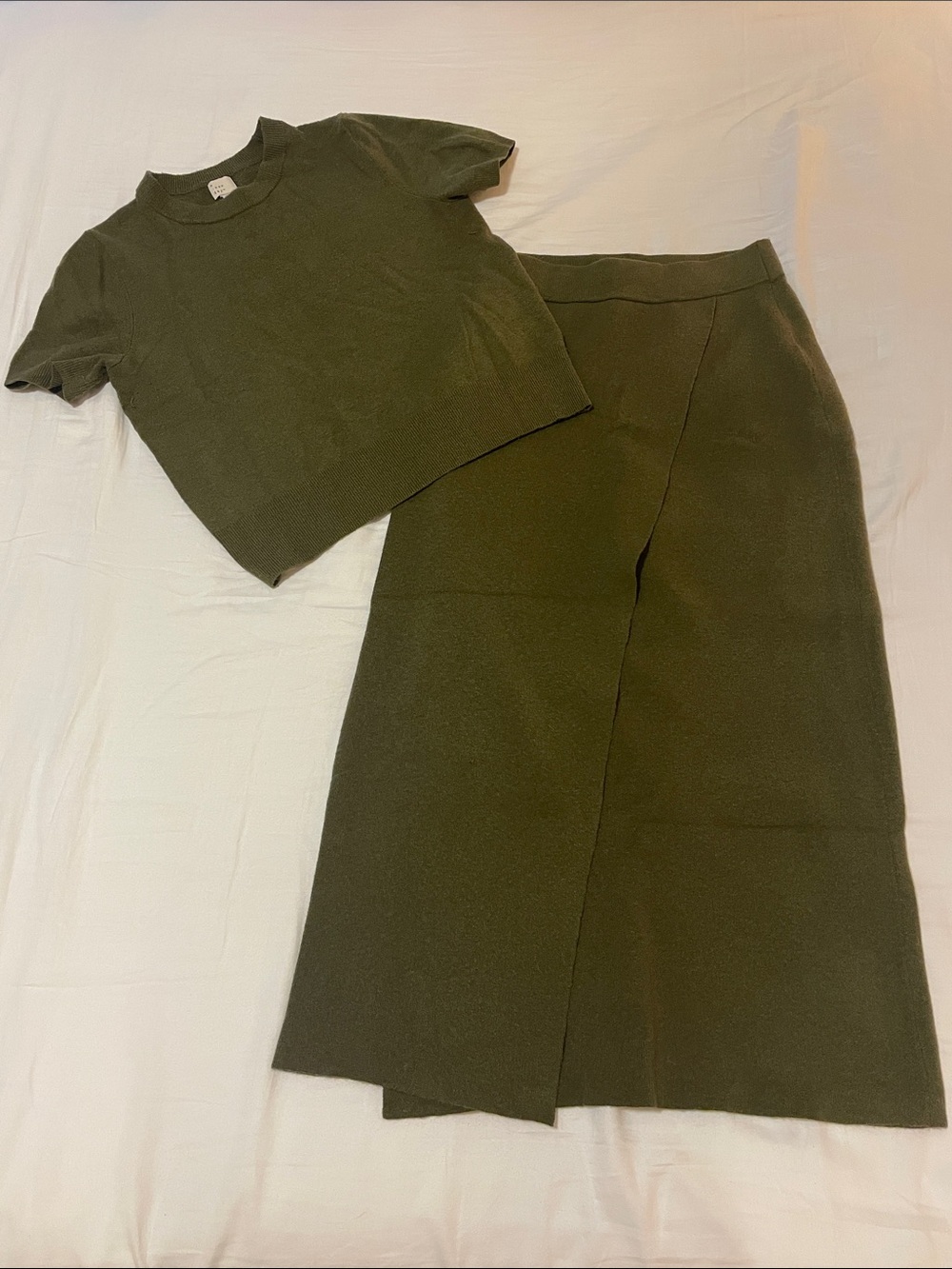 Olive Green Knit Midi Skirt - Women's Stylish Knitwear